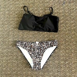 Two piece cheetah print swimsuit with cover up top size 13-14 years old